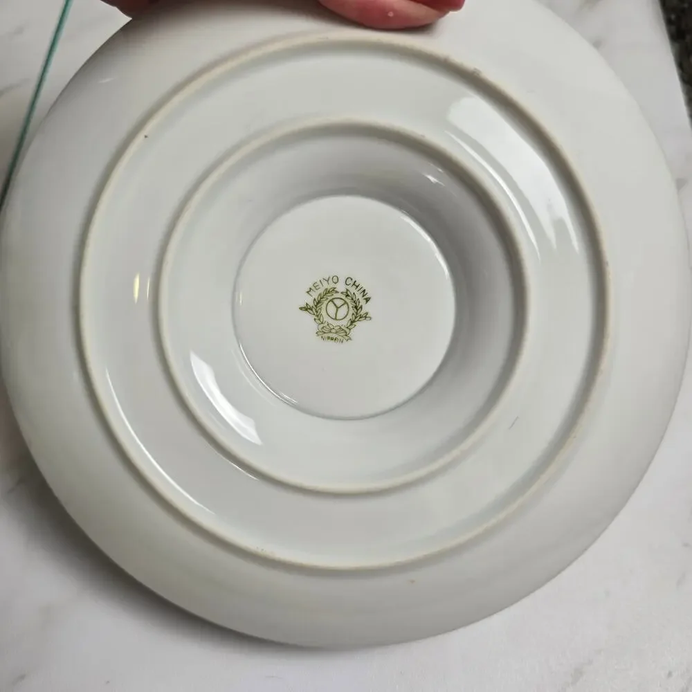 Vintage Meiyo China Nippon 1940s Silver Lithopane bowl attached to plate